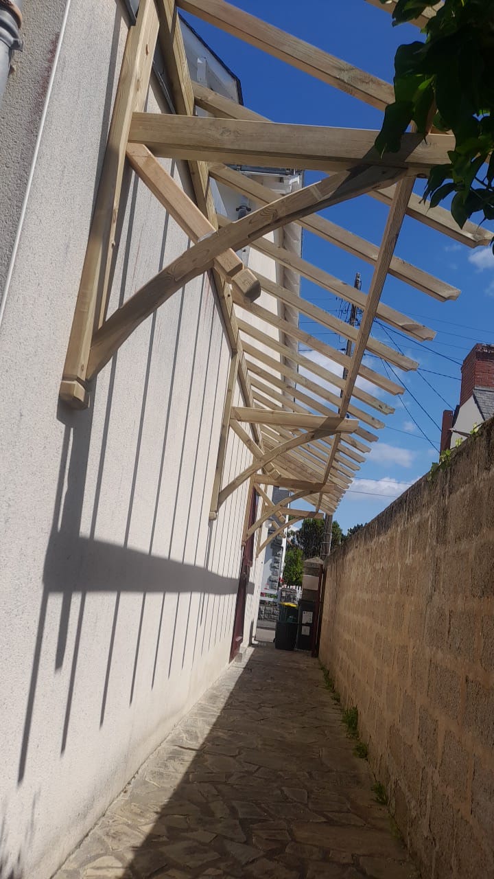 Pergola bois longue sur façade